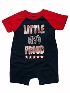 Infant Boys Patriotic Baby Romper Blue Little & Proud 4th of July Outfit - Picture 1 of 2