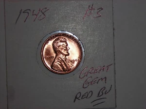 wheat penny 1948 LINCOLN CENT GEM RED BU 1948-P GREAT GEM RED UNC LOT #3 - Picture 1 of 3