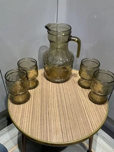 Gafas vintage Fidenza X 4 vasos de limonada de vidrio ahumado fruta en relieve  - Imagen 1 de 5