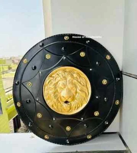 Escudo facial de león de metal hecho a mano Cosplay Escudo negro Caballero medieval Escudo Larp - Imagen 1 de 8