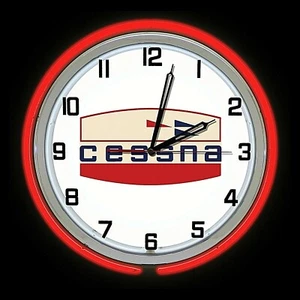 19" Cessna Aircraft Early Logo Sign Red Double Neon Clock Airplane Hanger Cave - Bild 1 von 2