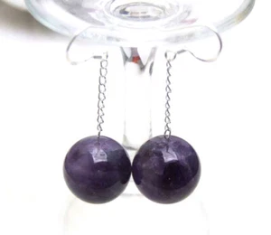 Pendiente colgante redondo púrpura oscuro de 16 mm para mujer plateado - Imagen 1 de 3