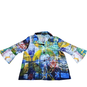 NWT Damee Mixed Painting Jacket XL Women Abstract Designer Colorful Linen - Picture 1 of 20