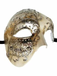 Men's Phantom White Silver Music Large Masquerade Elegance Mask - Picture 1 of 2