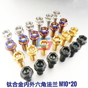 2pc M10x20MM Titanium Flange Bolts Hexagon Motorcycle Screw Tooth Pitch 1.5/1.25