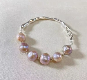 gorgeous 10-11mm south sea baroque lavender pearl braclet 7.5-8"925s(tb) - Picture 1 of 3