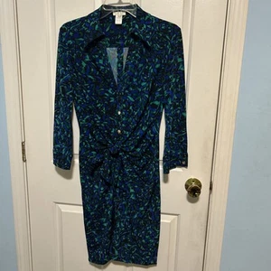 CACHE Sexy Blue/Green MJ Tie Front Stretch Shirt Day Dress Size M - Picture 1 of 5