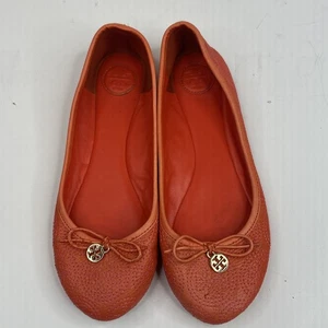 Zapatos planos de ballet Tory Burch Chelsea cosidos con logotipo para mujer talla 8,5 naranja fuego - Imagen 1 de 10