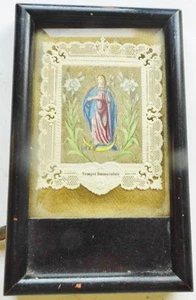 Semper Immaculata handbemalt Papier Spitze Canivet HEILIGE Karte ebonisierter Rahmen Minia - Bild 1 von 3