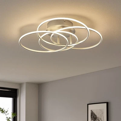 Lampada Da Soffitto Design LED Ringi Regolabili Argento Alluminio - Immagine 1 di 4