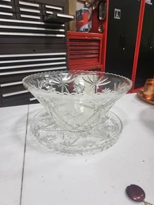 VTG Early American Prescut Anchor Hocking HUGE BOWL 14” Diam 8” With Plate David - Picture 1 of 4