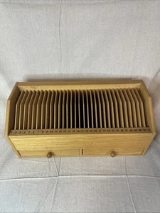 Vintage Wooden CD Holder 31 Slot Storage Organizer Wood Mail Bills 16" X 7" - Picture 1 of 7