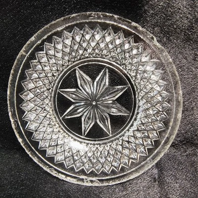 19th Century Sandwich Glass Cup Plate Lee-Rose 389 Star Motif Diamond Cut Border - Image 1 of 4
