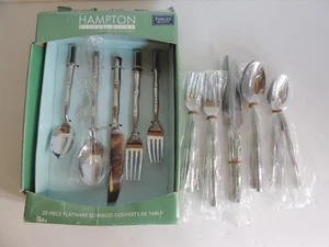 19 PC Hampton Forge Bamboo Flatware Set Stainless Steel Service for 4 w/box - Picture 1 of 5