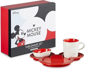 Le Creuset Disney Mickey Mouse Tableware Set of 3 Cherry Red Stoneware Japan New - Picture 1 of 7