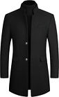 Lu's Chic Men's Single Breasted Trench Coat Button Down Overcoat Warm Dress Pea 