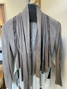 Haute Hippie Suede & Lace Panel Drape Shrug Jacket in Gray Size XS $395 - Picture 1 of 6