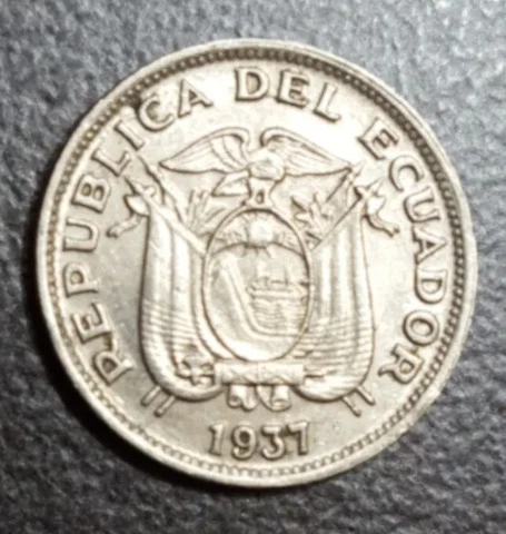 1937 Ecuador 5 Centavos Old Coin KM 75 XF Cover