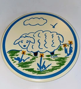 Vintage Pottery Lamb Sheep Tile Trivet Country Scene Hand Painted Signed LWR - Picture 1 of 4