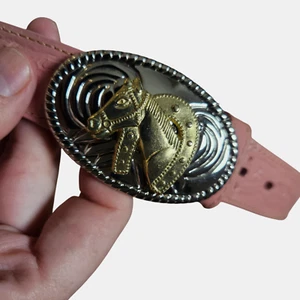 Nocona Girls Pink Tooled Leather Belt 18 Two-Tone Horseshoe Buckle N4410530 - Picture 1 of 8