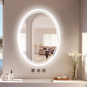 WISFOR Large Oval 3 Color LED Bathroom Vanity Mirror Memory Waterproof Anti-fog - Picture 1 of 14