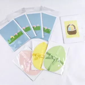 Easter-Themed Handmade Greeting Cards Set Of 7 With Ribbon & Textured Details - Picture 1 of 10