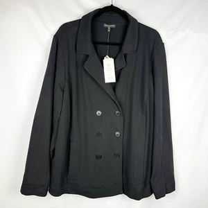 Eileen Fisher Stretch French Terry Jacket 3X Double Breasted Black NWT $198 - Picture 1 of 10