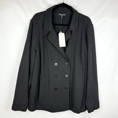 Eileen Fisher Stretch French Terry Jacket 3X Double Breasted Black NWT $198 - Image 1 of 4