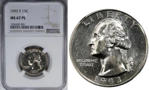 1993-P NGC MS67PL PROOFLIKE WASHINGTON ~ UNDER-RATED FINEST POP 7/0 ! - Picture 1 of 5