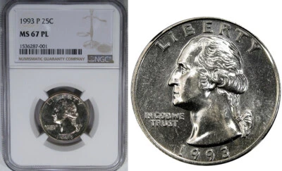 1993-P NGC MS67PL PROOFLIKE WASHINGTON ~ FINEST POP 7/0 ! - Image 1 of 4