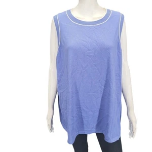 Isaac Mizrahi Live Womens Sleeveless Sweater with Tipped Trim 3X Plus Size Blue - Picture 1 of 11