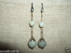 ORECCHINI PENDENTI EAR RINGS GIADA VERDE GREEN JADE ARGENTO SILVER 925 STERLING - Foto 1 di 1
