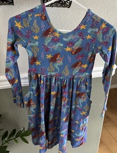 Hanna Andersson Skater Dress Size 130 8 Disney Collection Mermaid Long Sleeve - Picture 1 of 4