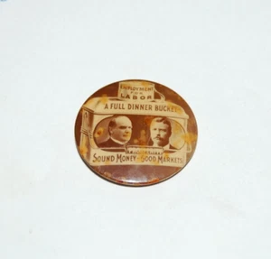 1900 WILLIAM MCKINLEY TEDDY ROOSEVELT Full Dinner Bucket pinback button pin - Picture 1 of 2