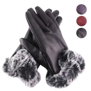 Women's Lambskin Leather Touch Screen Gloves With Fur Ladies Warm Winter Driving - Picture 1 of 15