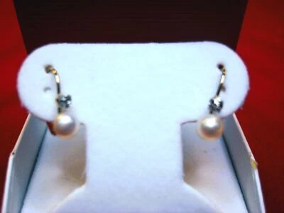 PENDIENTES COLGANTES ORO AMARILLO 10K PERLAS/DIAMANTES - UN BONITO PAR Foto 1 de 4