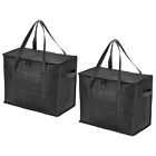 2Pcs 16.1"x9.1"x13" Insulated Reusable Grocery Shopping Bag with Zipper, Black