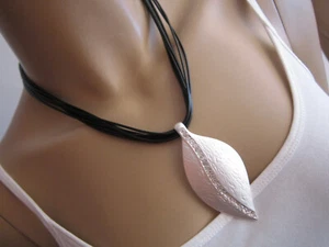 Collier Hals Kette kurz Band Mehrreihig Silber Schwarz Strass Blatt Statement m7 - Bild 1 von 3