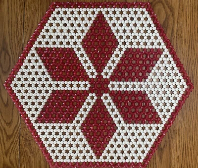 Vintage Beaded Christmas Table Centerpiece 18.5”x16” Red White Plastic Faceted - Image 1 of 4