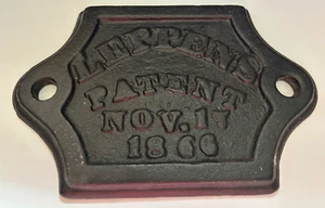 Antique Patent Plaque Leppens Patent Nov 17, 1866 HEAVY Cast Iron 8 inches - Picture 1 of 9