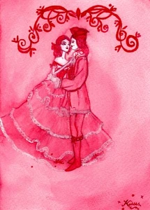 Kisses: Original Watercolor (Dreams, 18th C, Valentine, Pinks, Love...) - Picture 1 of 1