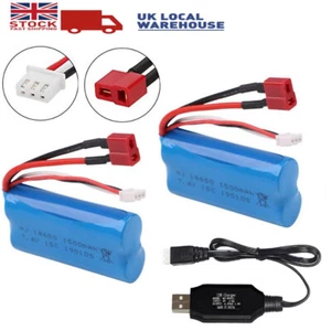 2 pezzi 7,4 V 1500 mAh 15 C 2s batteria agli ioni di litio connettore T Deans per WLtoys 4WD RC auto - Foto 1 di 9
