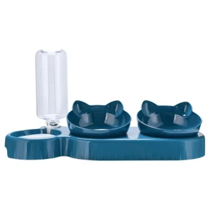 Gamelle Triple Chats et Chiens Bols Doubles et Bouteille d'Eau Automatique Bleu - Imagen 1 de 7