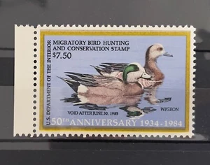 Sello de caza Scott RW51, $7,50 1984 Widgeons, margen único, en muy buen estado MNH (R7-M) - Imagen 1 de 1