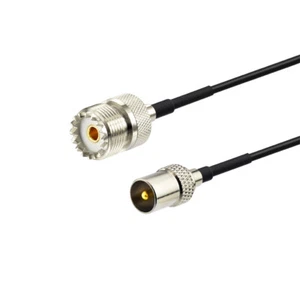 TV Male Plug to UHF Female SO-239 Antenna Coaxial Cable RG174 Pigtail 12in 30cm - Picture 1 of 3