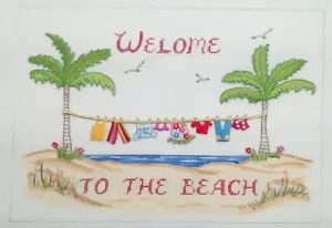 Needlepoint HP dipinto a mano tela con applique' Benvenuto in spiaggia quadro 18m - Foto 1 di 4