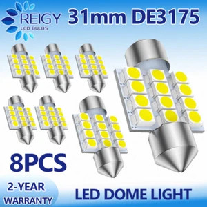 8 x White LED Interior Map Dome Trunk Lights 31mm DE3175 DE3022 Festoon Bulbs - Picture 1 of 6