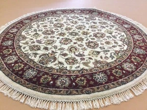 4’ X 4’ Beige Red Round Traditional Floral Hand Knotted Oriental Area Rug Wool - Picture 1 of 12