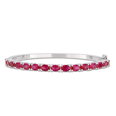 Amour Sterling Silver 11 1/4CT TGW Created Ruby Semi-Eternity Bangle - Image 1 of 4