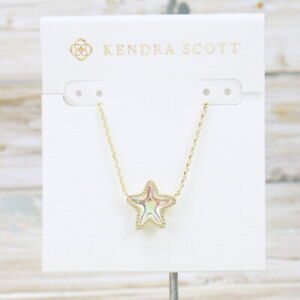 NWT Kendra Scott Jae Star Dichroic Glass Pendant Necklace Gold Tone